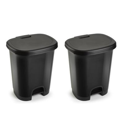 Plasticforte Pedaalemmer - Set van 2x stuks - zwart - 18 liter - 33x28x40 cm - kunststof - prullenba