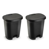 Plasticforte Pedaalemmer - Set van 2x stuks - zwart - 18 liter - 33x28x40 cm - kunststof - prullenba