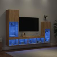 4-delige Tv-wandmeubelset met LED bewerkt hout sonoma eiken