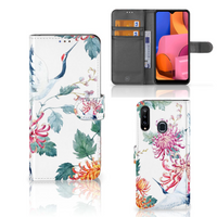 Samsung Galaxy A20s Telefoonhoesje met Pasjes Bird Flowers - thumbnail