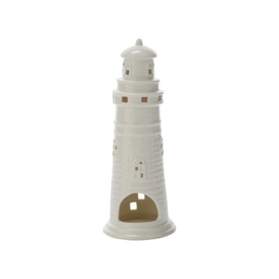 Theelichthouder/waxinelichthouder witte vuurtoren van aardewerk - 24,5 cm - Nautisch / Maritiem
