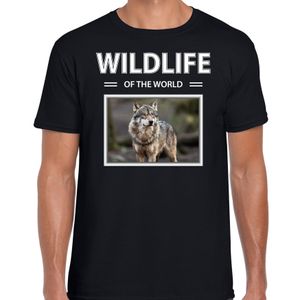 Wolf t-shirt met dieren foto wildlife of the world zwart voor heren