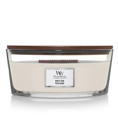 Woodwick white teak ellipse candle
