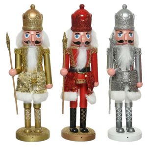 3x stuks kerstbeeldje kunststof notenkraker poppetje/soldaat rood/zilver/goud 28 cm kerstbeeldjes   -