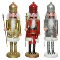 3x stuks kerstbeeldje kunststof notenkraker poppetje/soldaat rood/zilver/goud 28 cm kerstbeeldjes   - - thumbnail