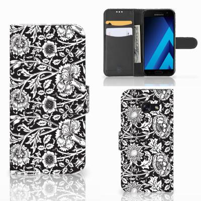Samsung Galaxy A5 2017 Hoesje Black Flowers | Portemonnee hoesje Samsung Galaxy A5 2017 Hoesje Black Flowers | Portemonnee hoesje