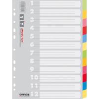 OFFICE products tabbladen, A4, karton, 11-gaatsperforatie, geassorteerde kleuren, 12 tabs