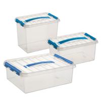 Sunware Q-Line opberg boxen set - 3 maten - 6-9-12 liter - kunststof - transparant/blauw