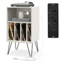 Platenspelerstandaard met Laadstation 3-Traps Platenstandaard Vinylplaten Opbergtafel met Plank en 4 Scheidingswanden Wit