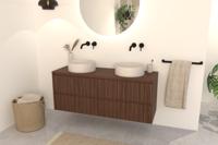 Walnuss-Badmöbel Nila 140 cm - Riffel-Front mit 4 Softclose-Schubladen