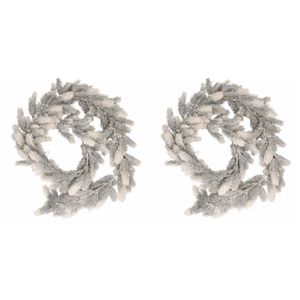 2x Witte kerst guirlandes met sneeuwlook 180 cm