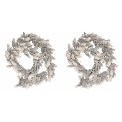 2x Witte kerst guirlandes met sneeuwlook 180 cm