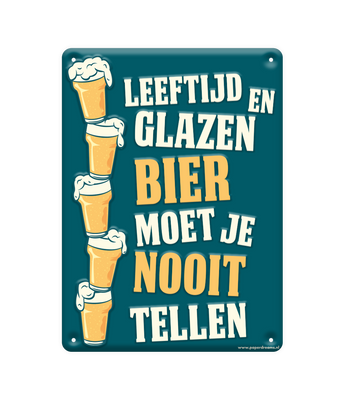 Tekstbord metaal Leeftijd en glazen bier