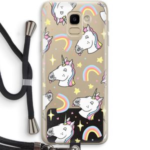 Rainbow Unicorn: Samsung Galaxy J6 (2018) Transparant Hoesje met koord