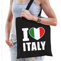 Italie schoudertas I love italy zwart katoen   - - thumbnail