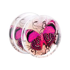 Double Flared Plug met Floral Butterfly Design Acryl Tunnels & Plugs