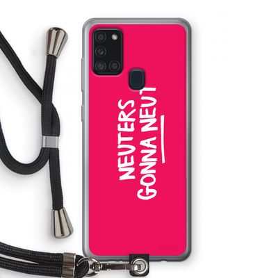 Neuters (roze): Samsung Galaxy A21s Transparant Hoesje met koord