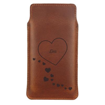 Leren telefoonhoesje met naam en/of tekst - L