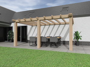 Aanbouw Veranda Douglas 3500mm diep - 200mm balken - fijn bezaagd