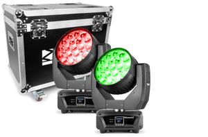 BeamZ MHL1912 wash moving head 2 stuks in flightcase - 19x 12W LED&apos;s,