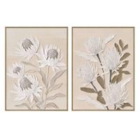 Schilderij Home ESPRIT Wit Beige Blommor Traditioneel (2 Stuks)