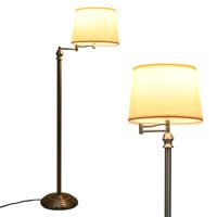Zwenkarm Staande Lamp met Ijzeren Pijp Gegalvaniseerd Nikkel & Hangende Stoffen Lampenkap om te Lezen Moderne Vloerlamp Wit