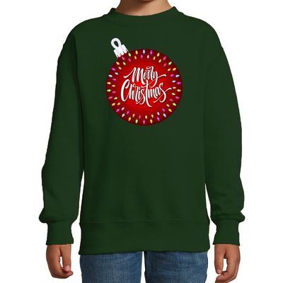 Foute kersttrui / sweater kerstbal Merry christmas groen kids