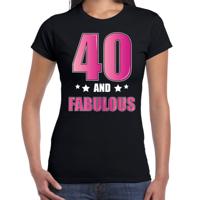 40 and fabulous verjaardag cadeau t-shirt - zwart - roze letters - dames - 40ste verjaardag