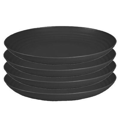 Rond bord/camping bord - 4x - D25 cm - zwart - kunststof - onbreekbaar