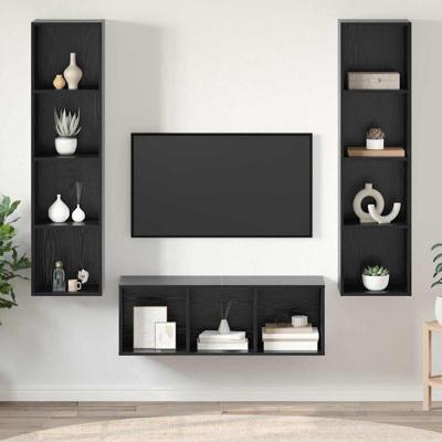 TV-kast set 3 pcs Zwart eiken 37 x 37 x 142.5 cm Bewerkt hout