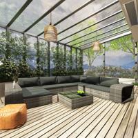 10-delige Loungeset met kussens poly rattan grijs