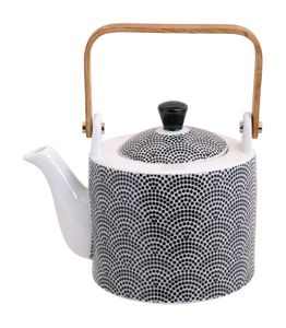 Zwart-Wit Theepot Stippen - Nippon Black - 800ml 12x13cm