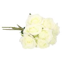 Kunstbloemen boeket roos Simone - 8x - wit - 45 cm - decoratie bloemen