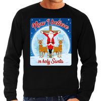 Foute Kersttrui Now i believe in holy Santa zwart voor heren Foute Kersttrui Now i believe in holy Santa zwart voor heren