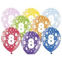 Verjaardag feest ballon - leeftijd 8 jaar - 12x stuks - ballonnen met sterretjes