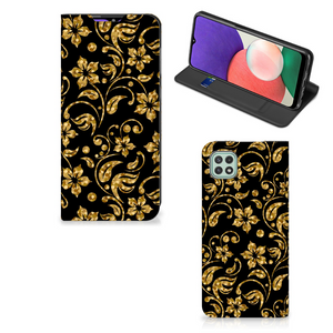 Samsung Galaxy A22 5G Smart Cover Gouden Bloemen