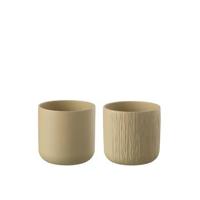 J-Line bloempot Gen - keramiek - beige - medium - 2 stuks - Ø 15 cm