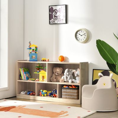 Kinderboekenkast & Speelgoed Opslag 5 Kubussen Kinderen Opbergkast Houten Opbergplank met 5 Compartimenten Grijs/Wit/Natuur