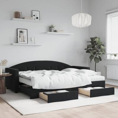 Slaapbank met onderschuifbed en lades 80x200 cm fluweel zwart