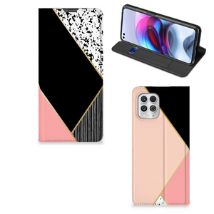 Motorola Moto G100 Stand Case Zwart Roze Vormen