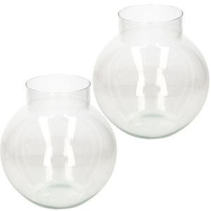 Hakbijl Glass Bloemenvaas/bolvaas - 2x stuks - glas - 23 x 23 cm - transparant - boeket vaas