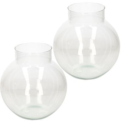 Hakbijl Glass Bloemenvaas/bolvaas - 2x stuks - glas - 23 x 23 cm - transparant - boeket vaas