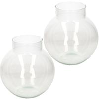 Hakbijl Glass Bloemenvaas/bolvaas - 2x stuks - glas - 23 x 23 cm - transparant - boeket vaas