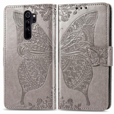 Voor Xiaomi Redmi Note 8 Pro Butterfly Love Flower reliëf horizontale Flip lederen draagtas met beugel/kaartsleuf/portemonnee/Lanyard (grijs)