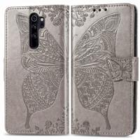 Voor Xiaomi Redmi Note 8 Pro Butterfly Love Flower reliëf horizontale Flip lederen draagtas met beugel/kaartsleuf/portemonnee/Lanyard (grijs)
