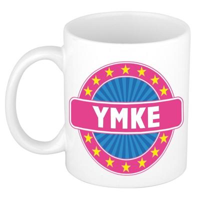Ymke voornaam koffiemok - beker - wit/roze - 300 ml - Cadeau - Dames - Collega - Moederdag Ymke voornaam koffiemok - beker - wit/roze - 300 ml - Cadeau - Dames - Collega - Moederdag