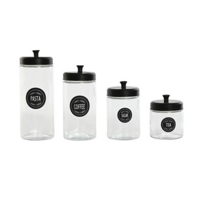 Item Int. Voorraadpotten set - 4x stuks - glas met metalen deksel - zwart - 1,5L Item Int. Voorraadpotten set - 4x stuks - glas met metalen deksel - zwart - 1,5L
