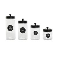 Item Int. Voorraadpotten set - 4x stuks - glas met metalen deksel - zwart - 1,5L