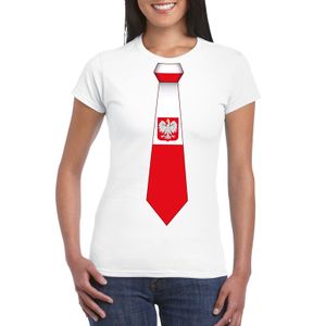 Wit t-shirt met Polen vlag stropdas dames