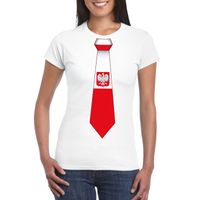 Wit t-shirt met Polen vlag stropdas dames - thumbnail